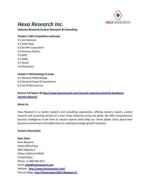 Acrylonitrile Butadiene Styrene (ABS) Market Analysis, Market Size, Application Analysis, Regional Outlook, Competitive Strategies And Forecasts, 2012 To 2020