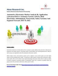 Automotive Electronics Market Analysis By Application (Advanced Driver Assistance System (ADAS), Body Electronics, Infotainment, Powertrain, Safety Systems) And Segment Forecasts 2015 To 2022