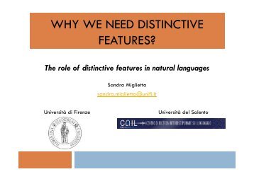 why we need distinctive features? - CRIL - UniversitÃ  del Salento