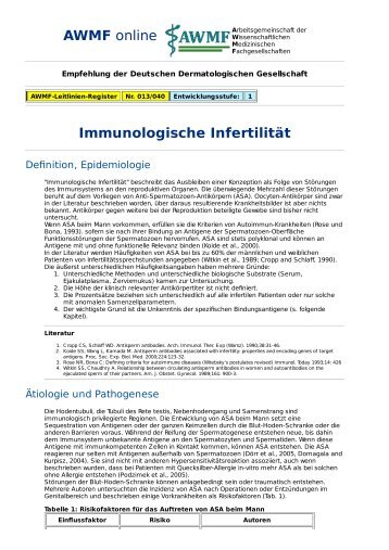 AWMF online - Leitlinie Dermatologie: Immunologische Infertilität