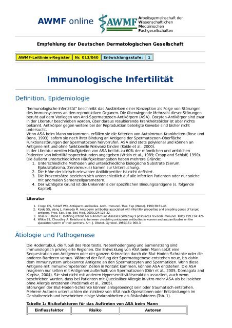 AWMF online - Leitlinie Dermatologie: Immunologische Infertilität