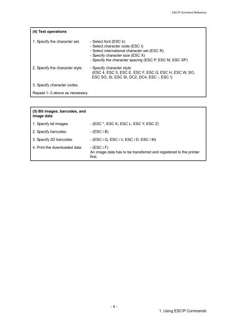 Brother RJ-4030 - Comandi ESCP