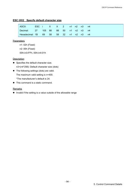 Brother RJ-4030 - Comandi ESCP