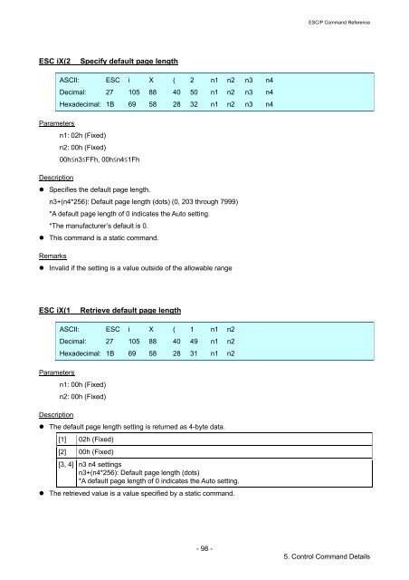 Brother RJ-4030 - Comandi ESCP