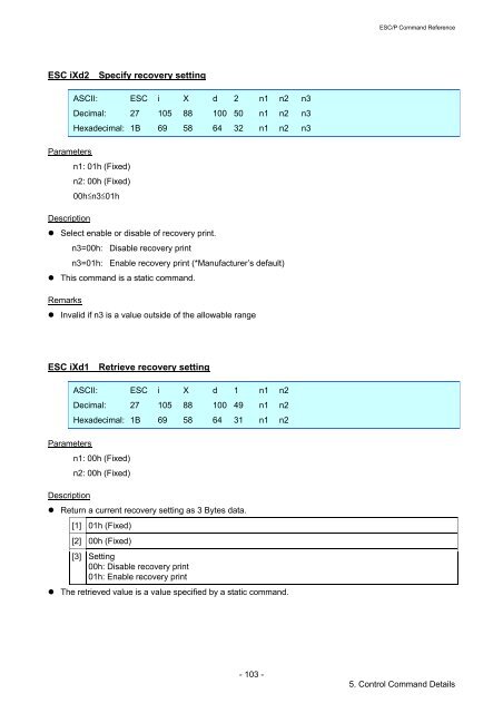 Brother RJ-4030 - Comandi ESCP