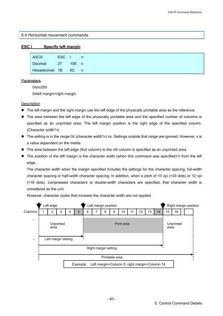 Brother RJ-4030 - Comandi ESCP