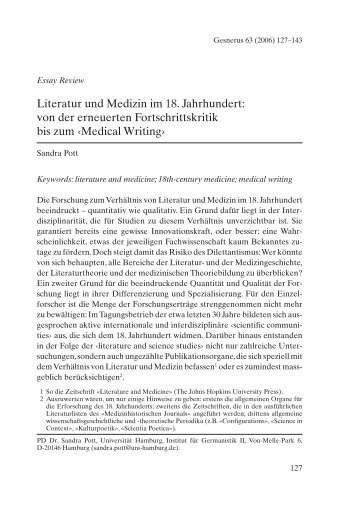 Literatur und Medizin im 18. Jahrhundert: von der ... - Gesnerus