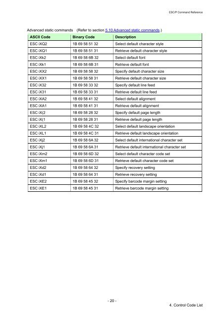 Brother TD-2130N - Comandi ESCP