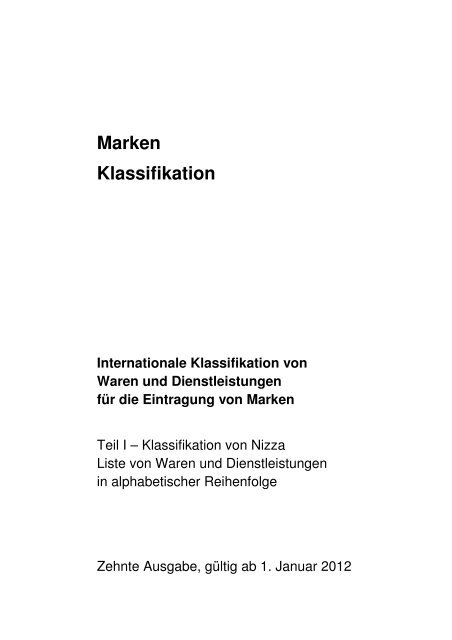 Nizzaer Klassifikation Teil 1 Dpma