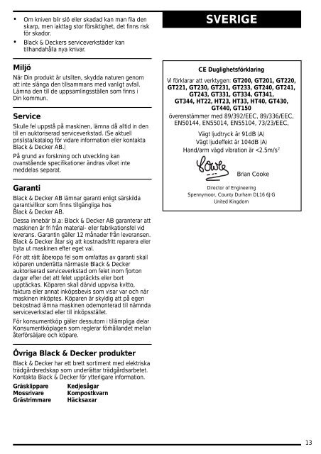 BlackandDecker Hedgetrimmer- Ht22 - Type 1 - Instruction Manual