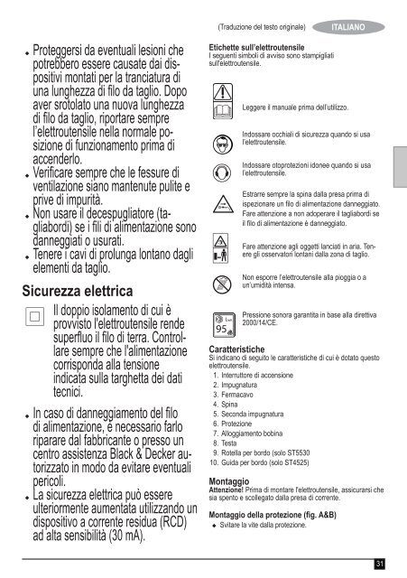 BlackandDecker Tagliabordi A Filo- St5530 - Type 1 - Instruction Manual (Europeo)