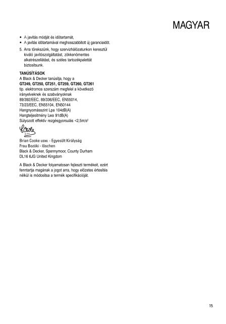 BlackandDecker Hedgetrimmer- Gt260 - Type 3 - Instruction Manual (Europeo Orientale)