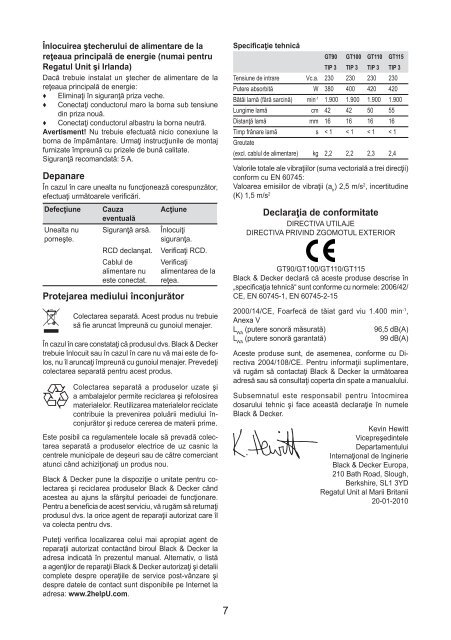 BlackandDecker Hedgetrimmer- Gt110 - Type 3 - Instruction Manual (Romania)