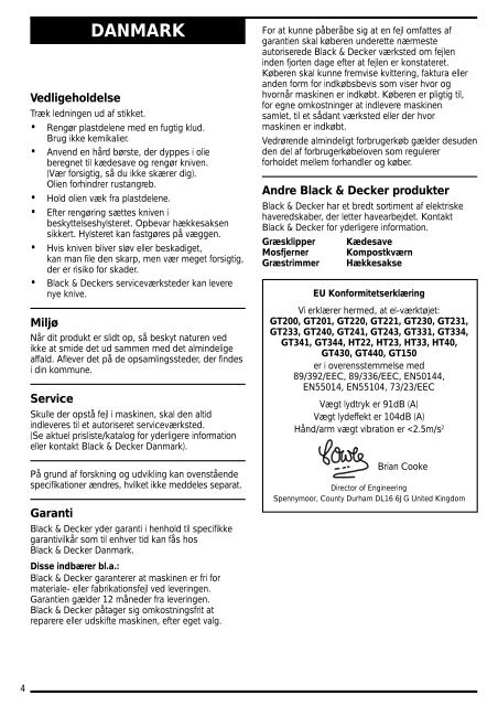 BlackandDecker Hedgetrimmer- Gt230p - Type 1 - Instruction Manual (Nordico)