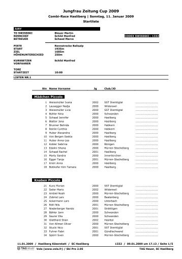 Startliste - Swiss-Ski KWO