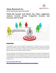 Global Bio Succinic Acid Market Size, Market Share, Application Analysis, Regional Outlook, Growth, Trends, Competitive Scenario And Forecasts, 2012 To 2020