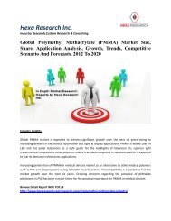 Global Polymethyl Methacrylate (PMMA) Market Size, Market Share, Application Analysis, Regional Outlook, Growth, Trends, Competitive Scenario And Forecasts, 2012 To 2020