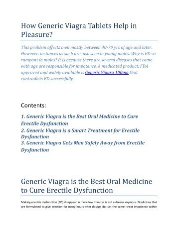 How Generic Viagra Tablets Help in Pleasure