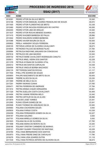 PROCESSO DE INGRESSO 2016 SSA2 (2017)