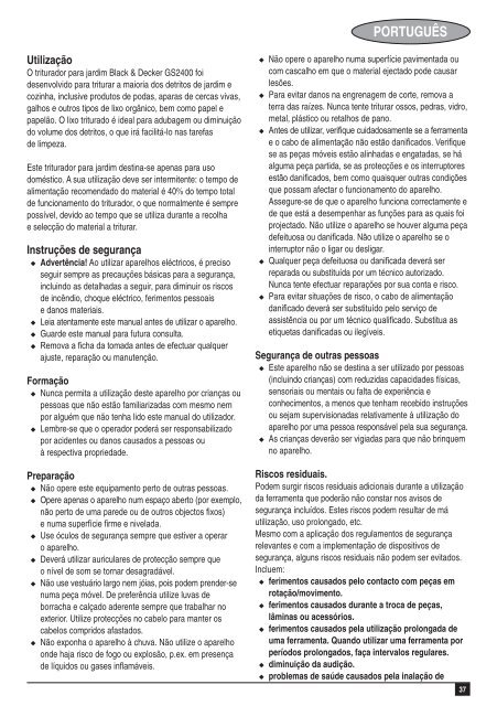 BlackandDecker Distruttore Giardin- Gs2400 - Type 1 - Instruction Manual (Europeo)