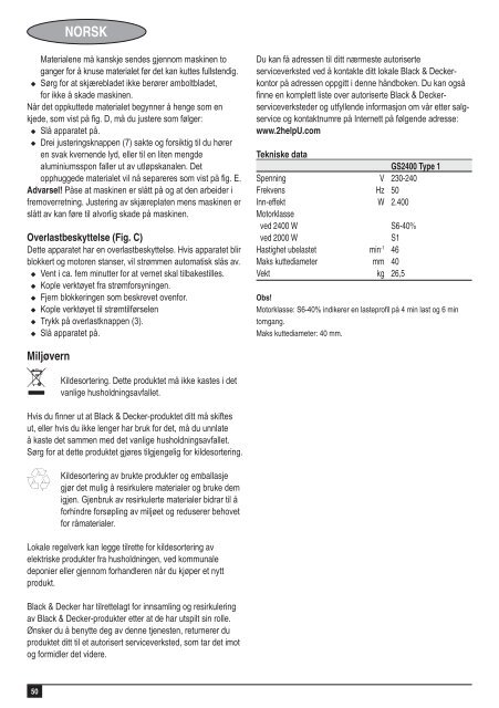 BlackandDecker Distruttore Giardin- Gs2400 - Type 1 - Instruction Manual (Europeo)