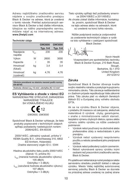 BlackandDecker Soffiante Depress- Gw2600 - Type 5 - Instruction Manual (Slovacco)