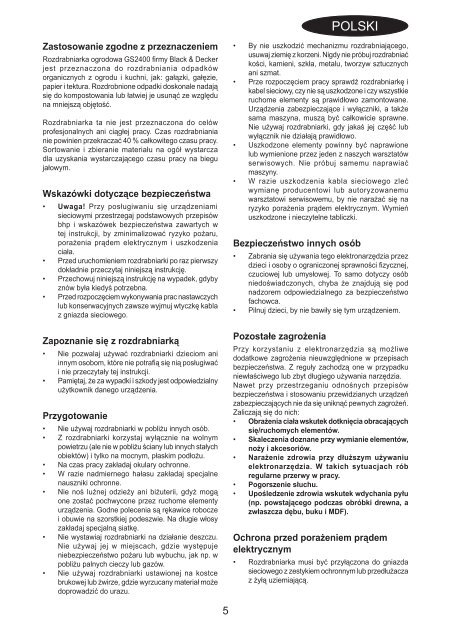 BlackandDecker Distruttore Giardin- Gs2400 - Type 1 - Instruction Manual (Polonia)