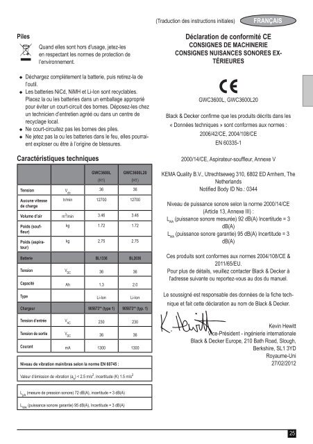 BlackandDecker Soffiante Depress- Gwc3600l - Type 1 - Instruction Manual (Europeo)