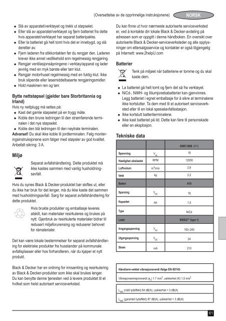 BlackandDecker Soffiante Depress- Gwc1800 - Type H1 - Instruction Manual (Europeo)