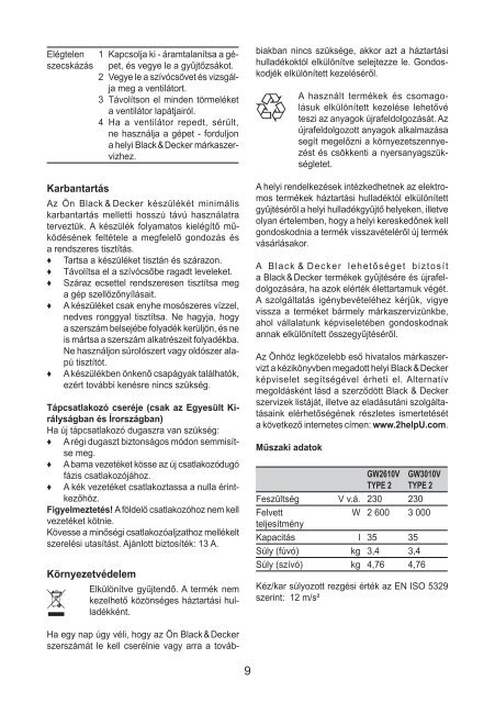 BlackandDecker Soffiatore- Gw3010v - Type 2 - Instruction Manual (Ungheria)