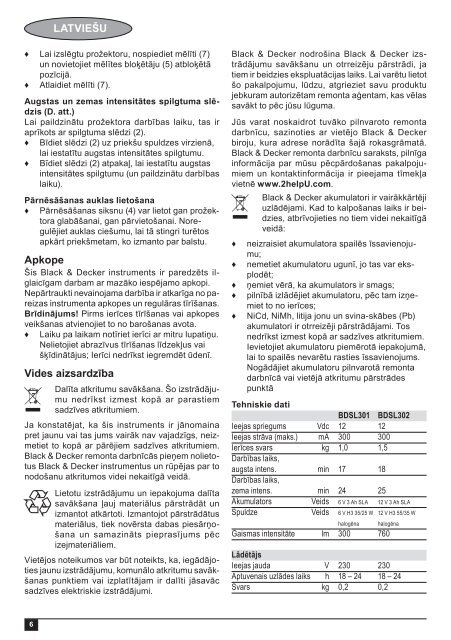 BlackandDecker Faretto- Bdsl301 - Type 1 - Instruction Manual (Lettonia)