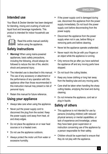 BlackandDecker Frullatore- Bx275 - Type 1 - Instruction Manual