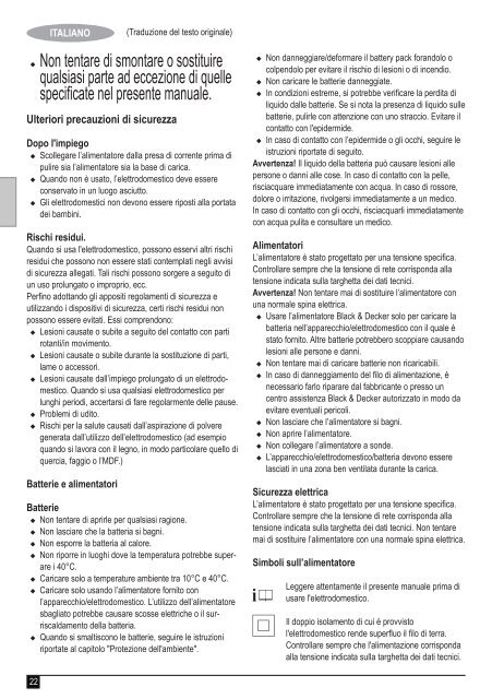 BlackandDecker Aspiratori Ricaricabili Portatili- Dv1210ecn - Type H1 - Instruction Manual (Europeo)