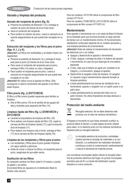 BlackandDecker Aspiratori Ricaricabili Portatili- Dv1210ecn - Type H1 - Instruction Manual (Europeo)