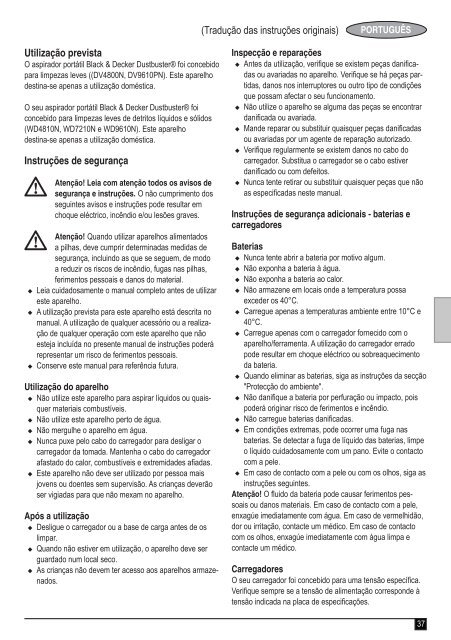 BlackandDecker Aspiratori Ricaricabili Portatili- Dv4800n - Type H1 - Instruction Manual (Europeo)