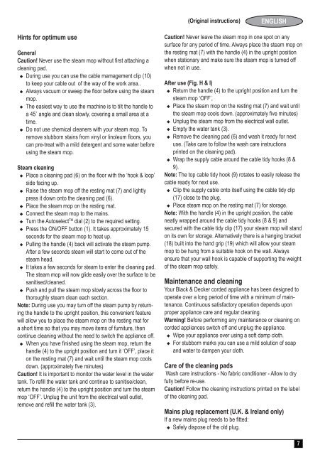 BlackandDecker Lavapavimenti A Vapore- Fsm1620 - Type 1 - Instruction Manual (Inglese - Arabo)