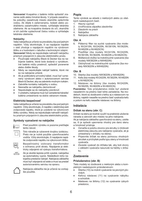 BlackandDecker Aspipolv Bagno/asciu- Nw4820n - Type H1 - Instruction Manual (Slovacco)