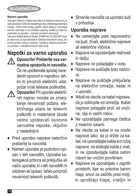 BlackandDecker Lavapavimenti A Vapore- Fsm1620 - Type 1 - Instruction Manual (Balcani)