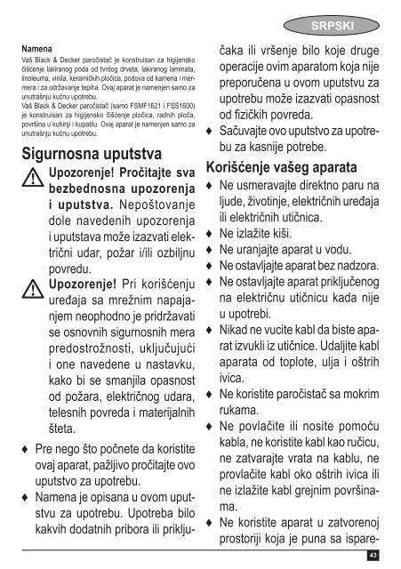 BlackandDecker Lavapavimenti A Vapore- Fsm1620 - Type 1 - Instruction Manual (Balcani)