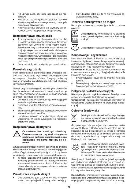 BlackandDecker Lavapavimenti A Vapore- Fsm1620 - Type 1 - Instruction Manual (Polonia)