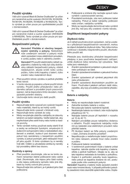BlackandDecker Aspiratori Ricaricabili Portatili- Nv3610n - Type H1 - Instruction Manual (Czech)