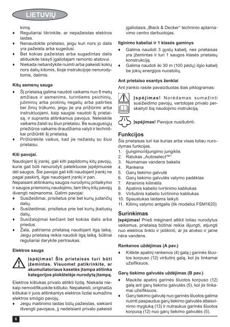 BlackandDecker Lavapavimenti A Vapore- Fsm1620 - Type 1 - Instruction Manual (Lituania)