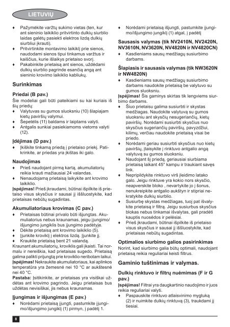 BlackandDecker Aspiratori Ricaricabili Portatili- Nv3610n - Type H1 - Instruction Manual (Lituania)