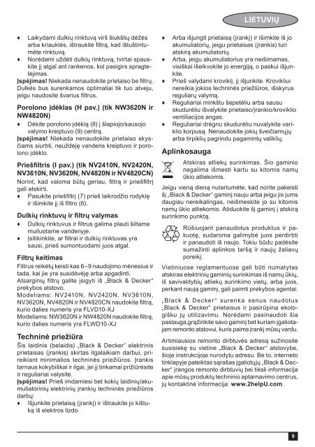 BlackandDecker Aspiratori Ricaricabili Portatili- Nv3610n - Type H1 - Instruction Manual (Lituania)