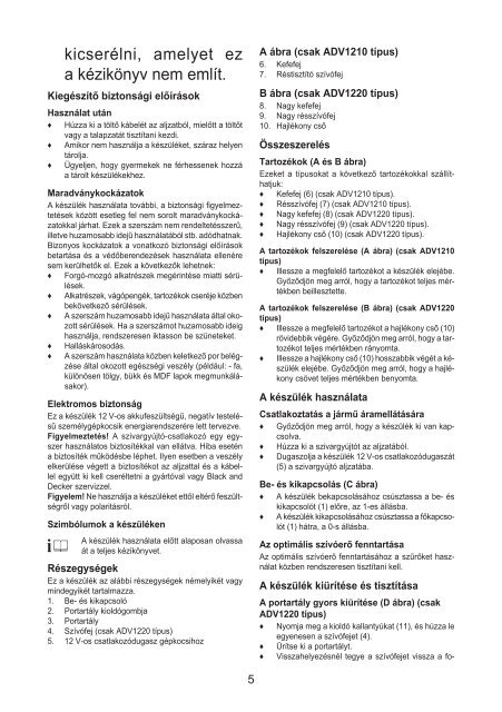 BlackandDecker Aspirapolv Per Auto- Adv1210 - Type H1 - Instruction Manual (Ungheria)