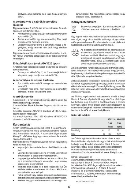 BlackandDecker Aspirapolv Per Auto- Adv1210 - Type H1 - Instruction Manual (Ungheria)