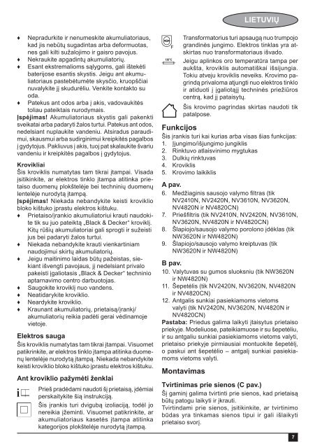 BlackandDecker Aspiratori Ricaricabili Portatili- Nv3620n - Type H1 - Instruction Manual (Lituania)