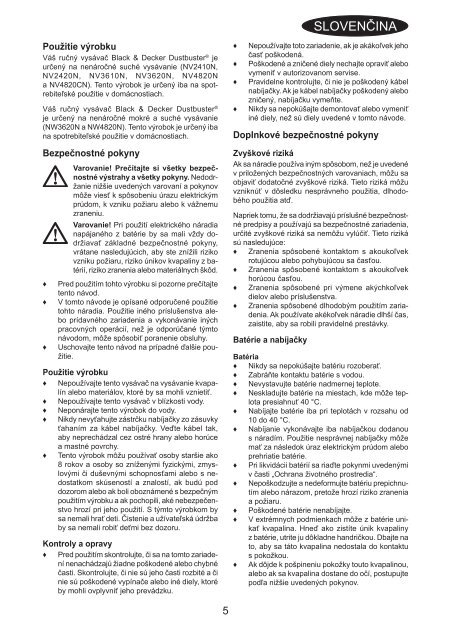 BlackandDecker Aspiratori Ricaricabili Portatili- Nv4820n - Type H1 - Instruction Manual (Slovacco)