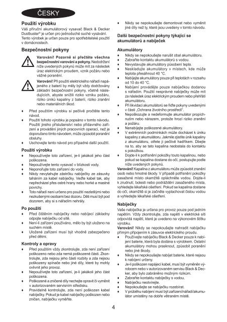 BlackandDecker Aspiratori Ricaricabili Portatili- Dv7210 - Type H1 - Instruction Manual (Czech)