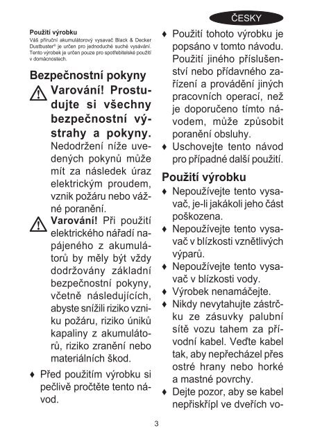 BlackandDecker Aspirapolv Per Auto- Adv1220 - Type H1 - Instruction Manual (Czech)